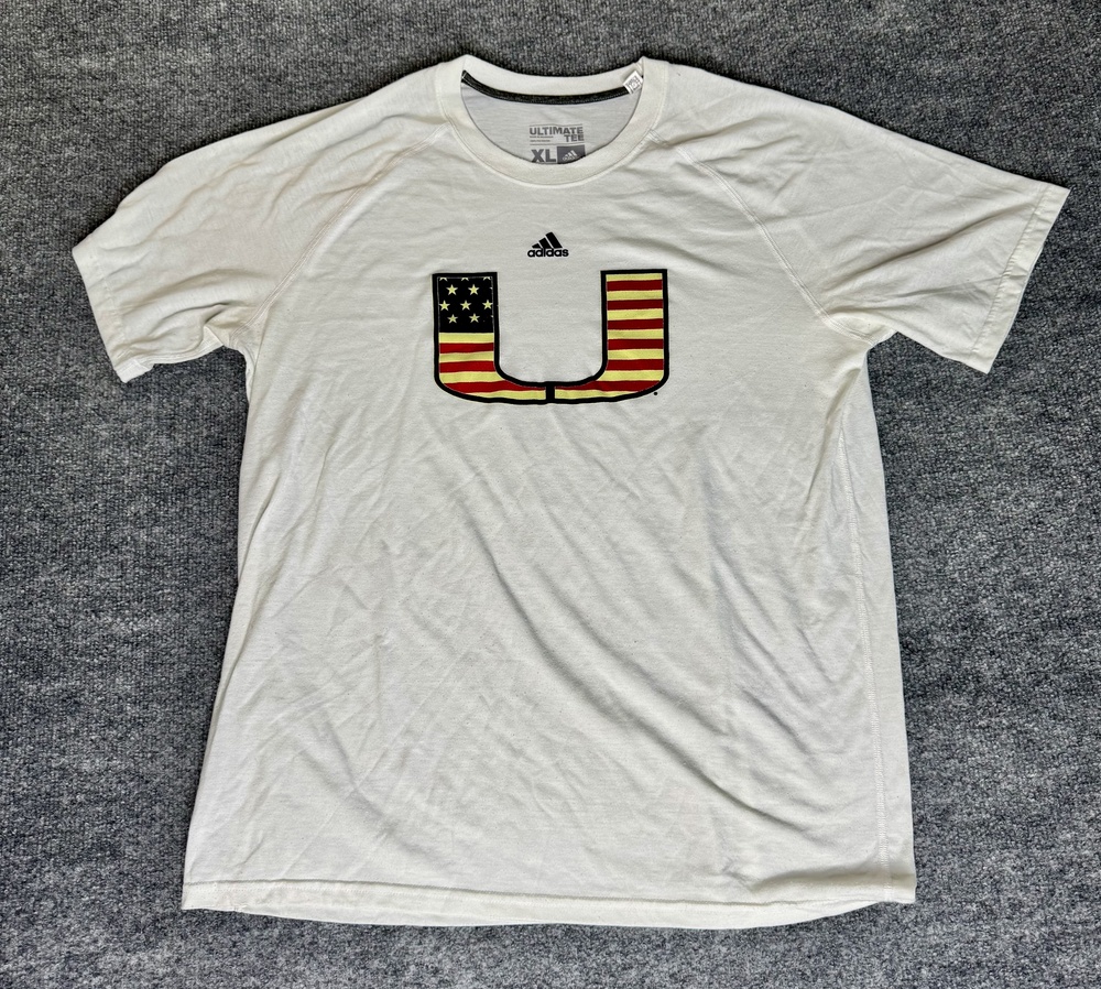 Adidas Shirt Mens XL White U USA Flag Graphic Moisture Wicking Climalite